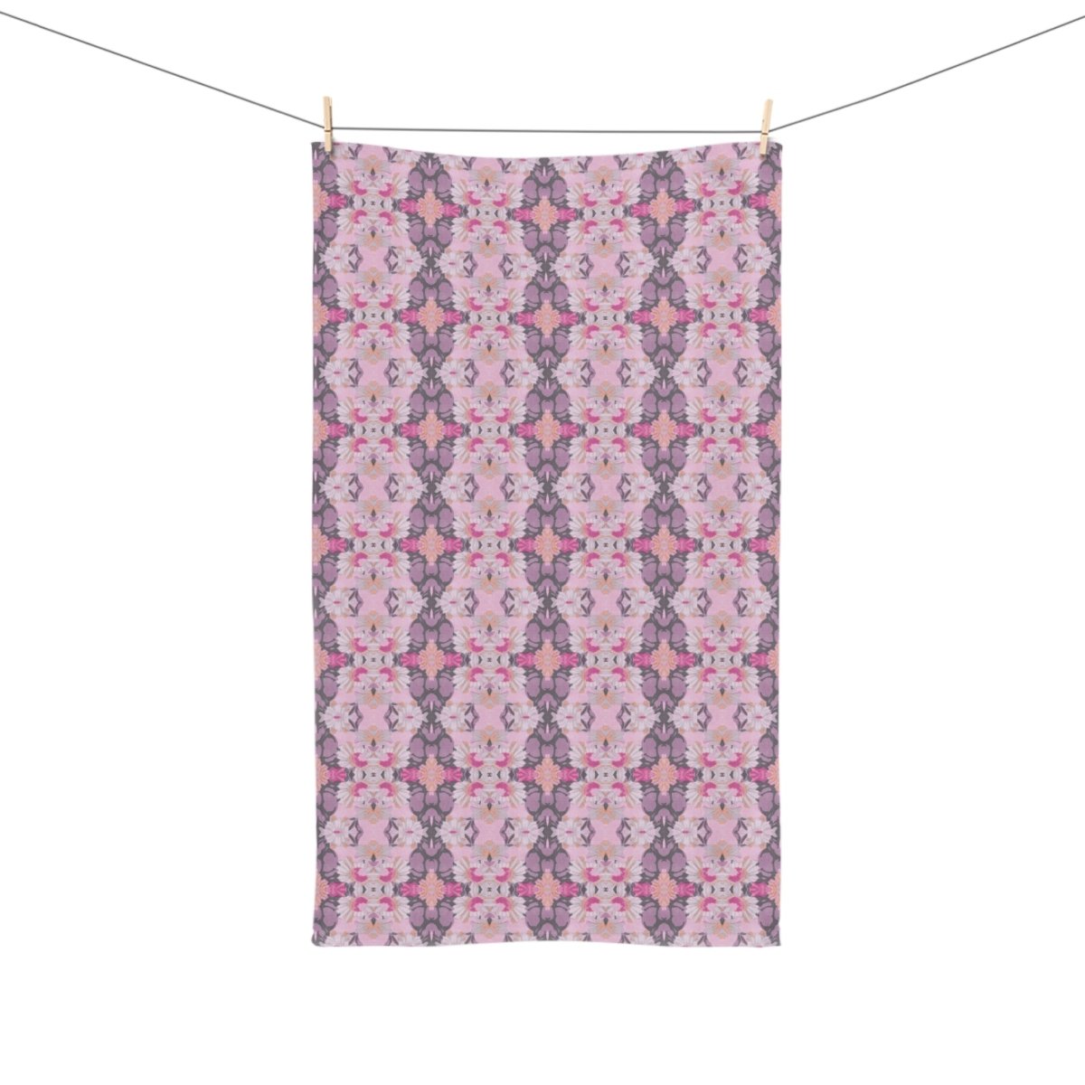 Ortensia Retro Floral Damask Stripe in Pink and Purple | Hand Towel - Hand Towel - Piccolo Fiore Prints