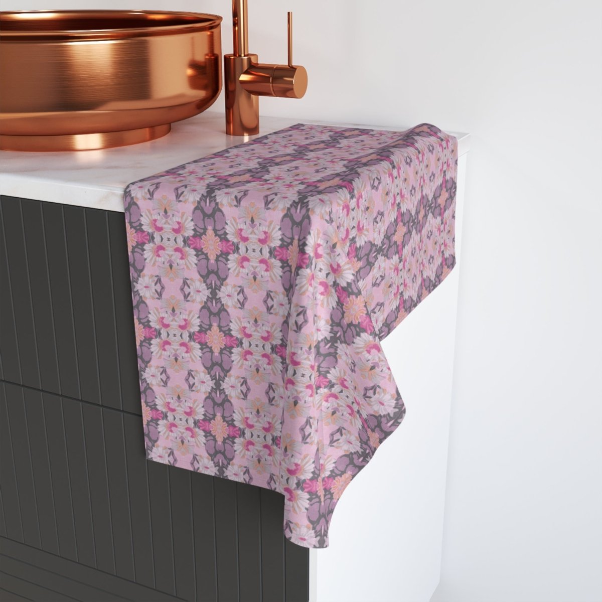 Ortensia Retro Floral Damask Stripe in Pink and Purple | Hand Towel - Hand Towel - Piccolo Fiore Prints