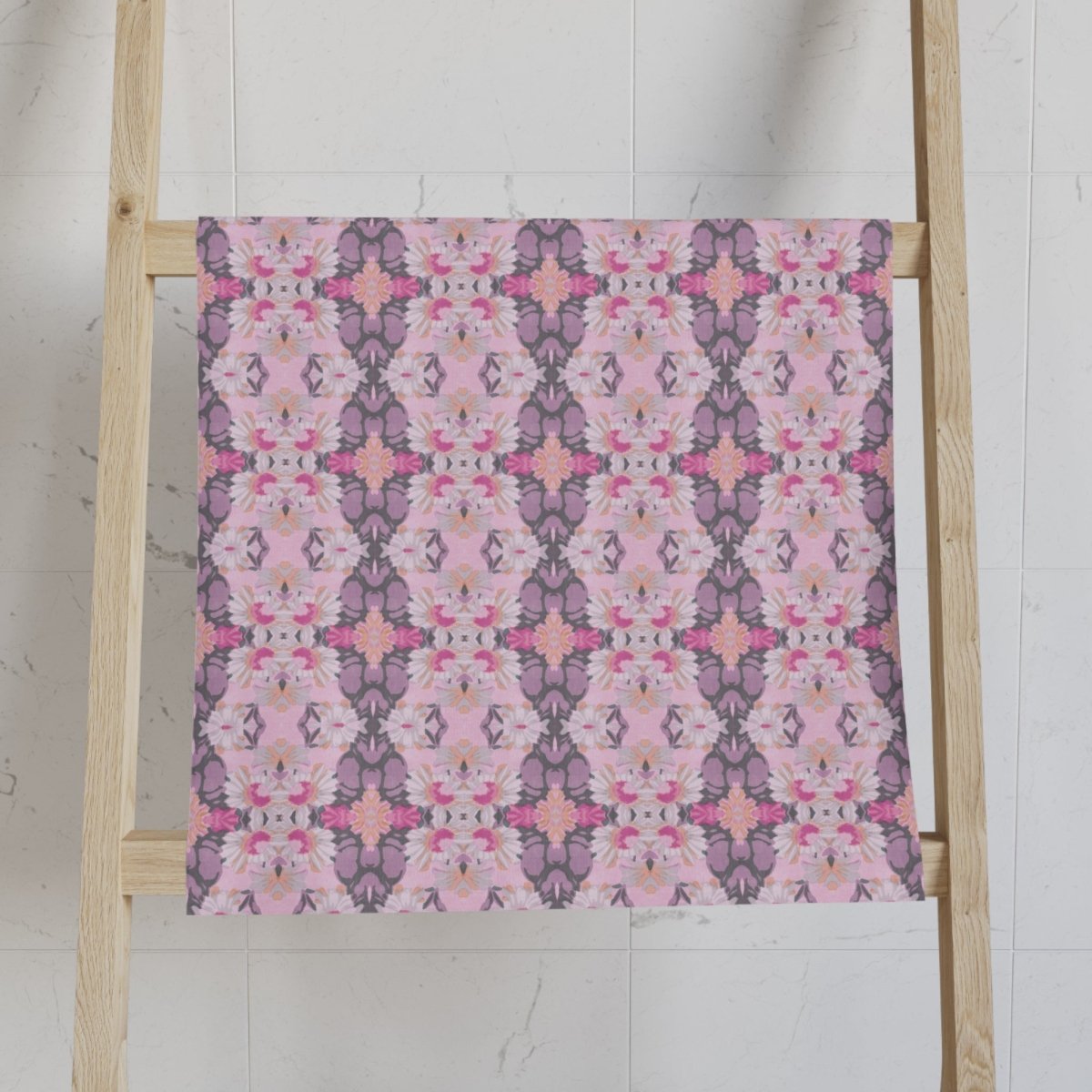 Ortensia Retro Floral Damask Stripe in Pink and Purple | Hand Towel - Hand Towel - Piccolo Fiore Prints