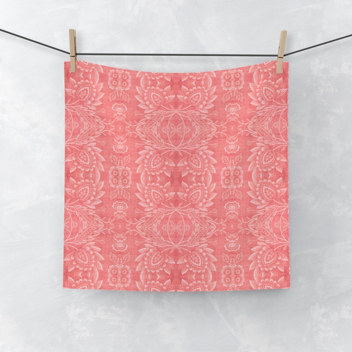 Paloma Floral Damask Stripe in Coral Red | Face Towel - Face Towel - Piccolo Fiore Prints