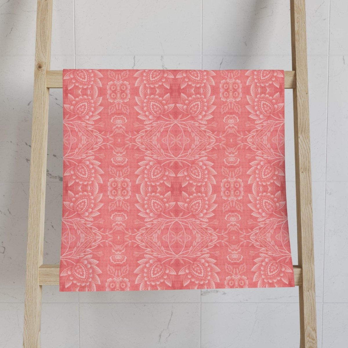 Paloma Floral Damask Stripe in Coral Red | Hand Towel - Hand Towel - Piccolo Fiore Prints