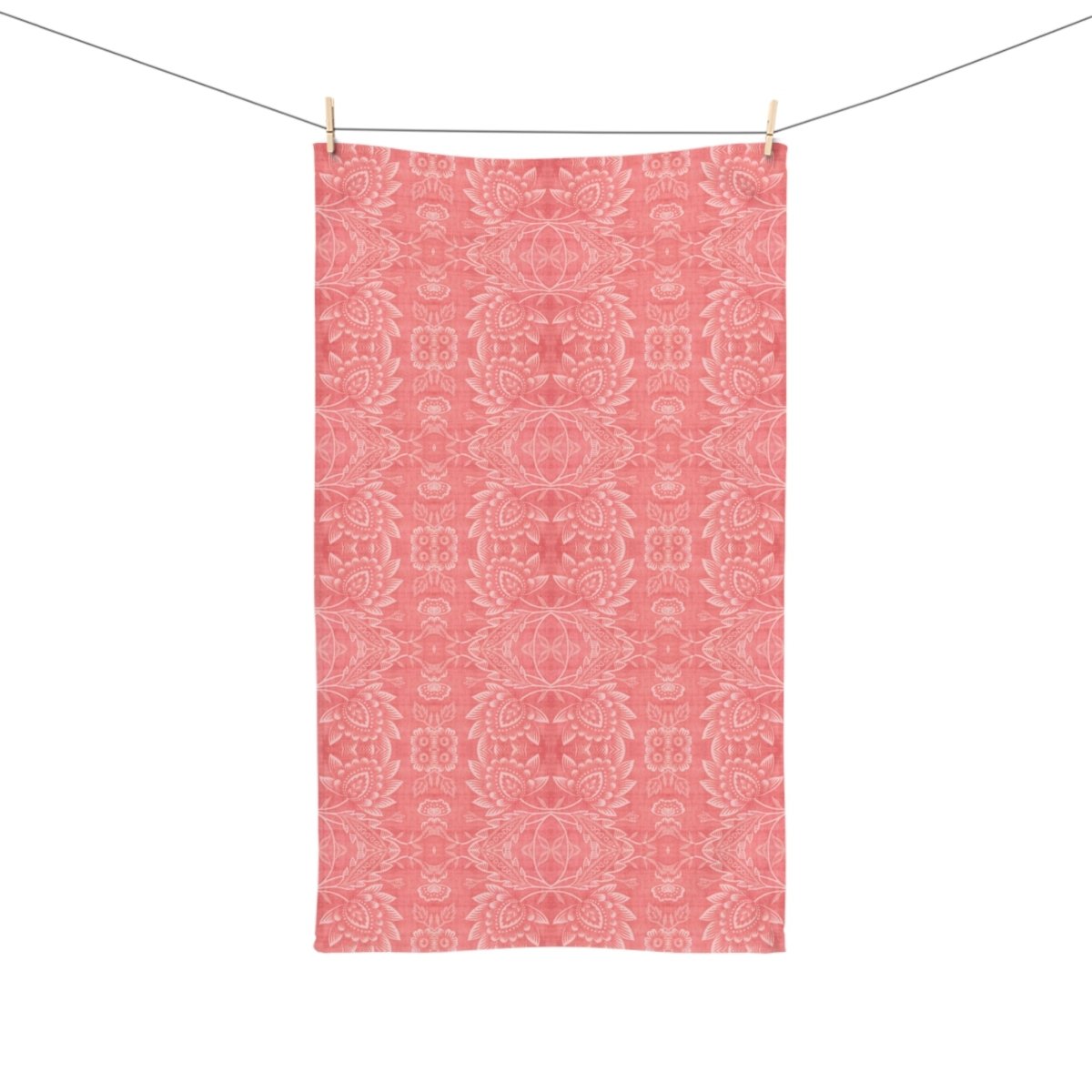 Paloma Floral Damask Stripe in Coral Red | Hand Towel - Hand Towel - Piccolo Fiore Prints