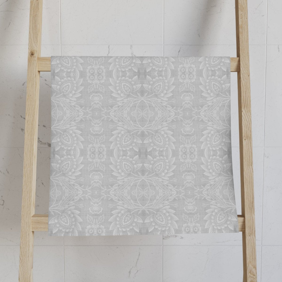 Paloma Floral Damask Stripe in Light Grey and White | Hand Towel - Hand Towel - Piccolo Fiore Prints