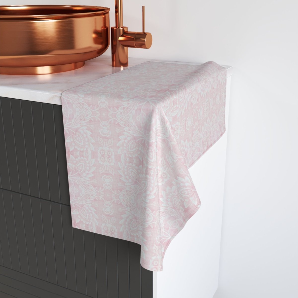 Paloma Floral Damask Stripe in Light Pink and White | Hand Towel - Hand Towel - Piccolo Fiore Prints