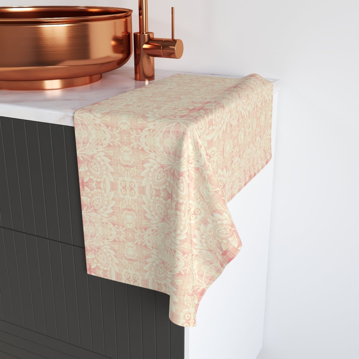 Paloma Floral Damask Stripe in Pink and Cream | Hand Towel - Hand Towel - Piccolo Fiore Prints