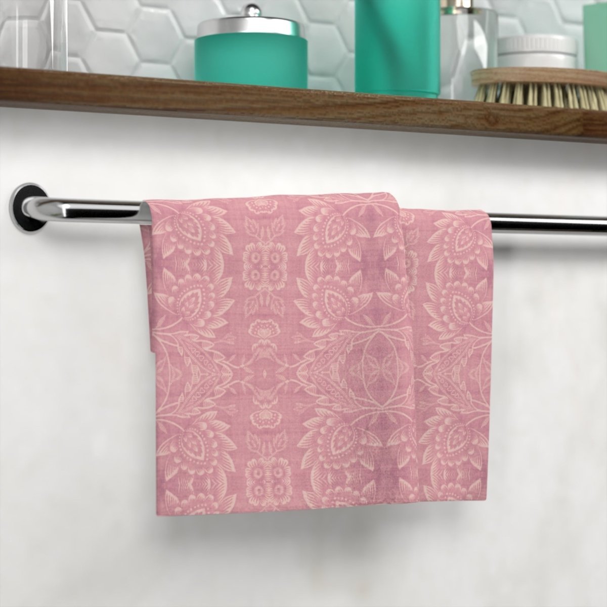 Paloma Floral Damask Stripe in Rose Pink and Cream | Face Towel - Face Towel - Piccolo Fiore Prints