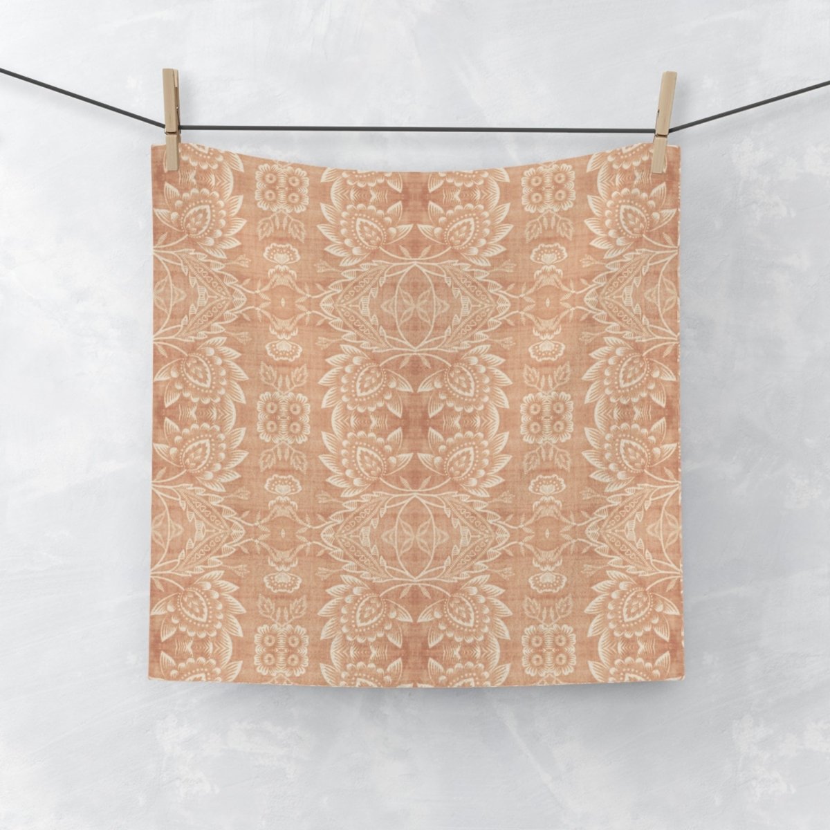 Paloma Floral Damask Stripe in Tan and Cream | Face Towel - Face Towel - Piccolo Fiore Prints