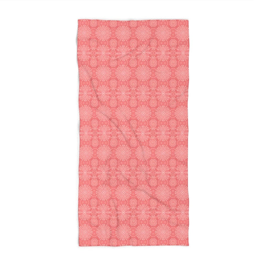 Paloma Flowers and Pineapples in Coral Red and White | Beach Towel - Beach Towel - Piccolo Fiore Prints