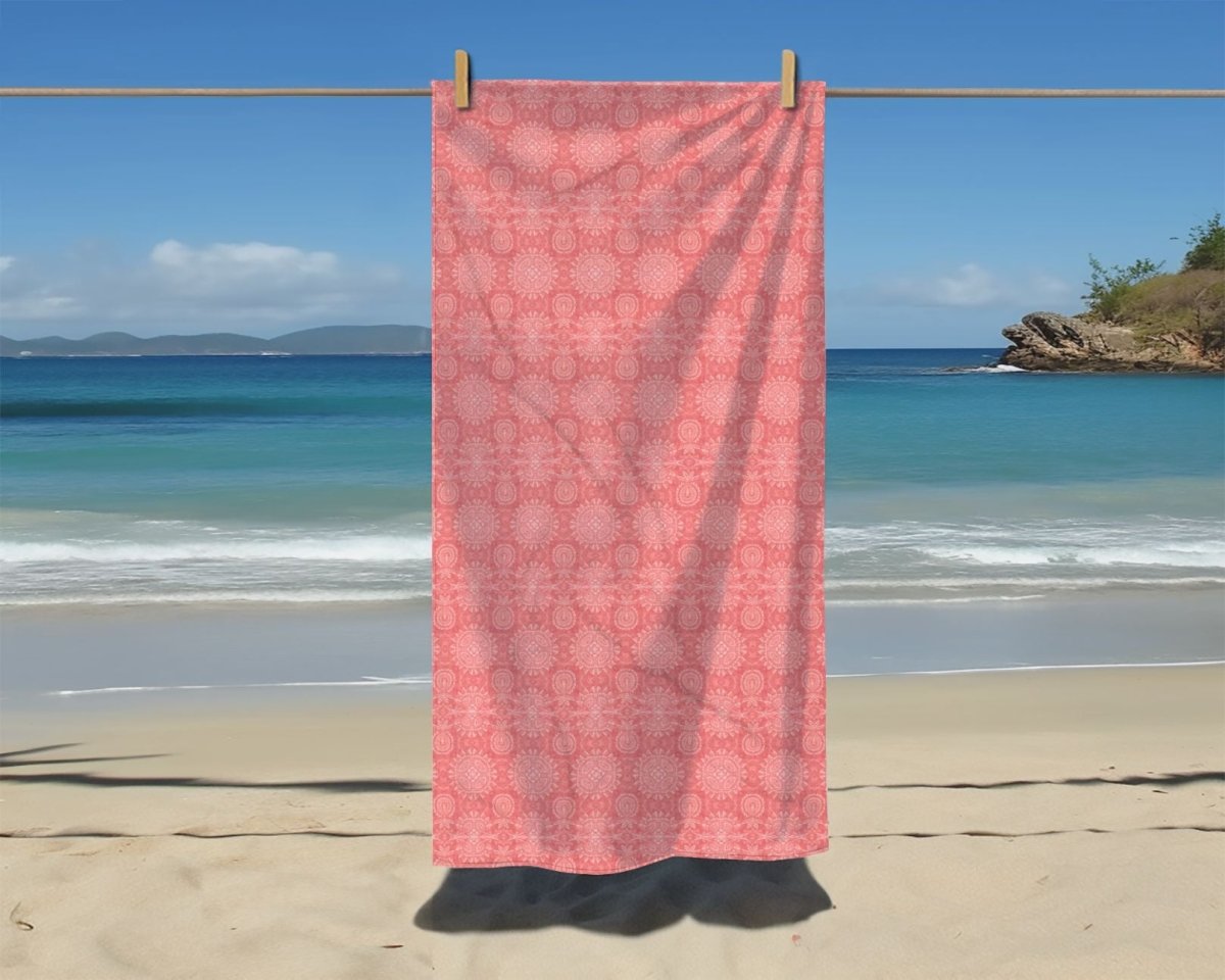 Paloma Flowers and Pineapples in Coral Red and White | Beach Towel - Beach Towel - Piccolo Fiore Prints
