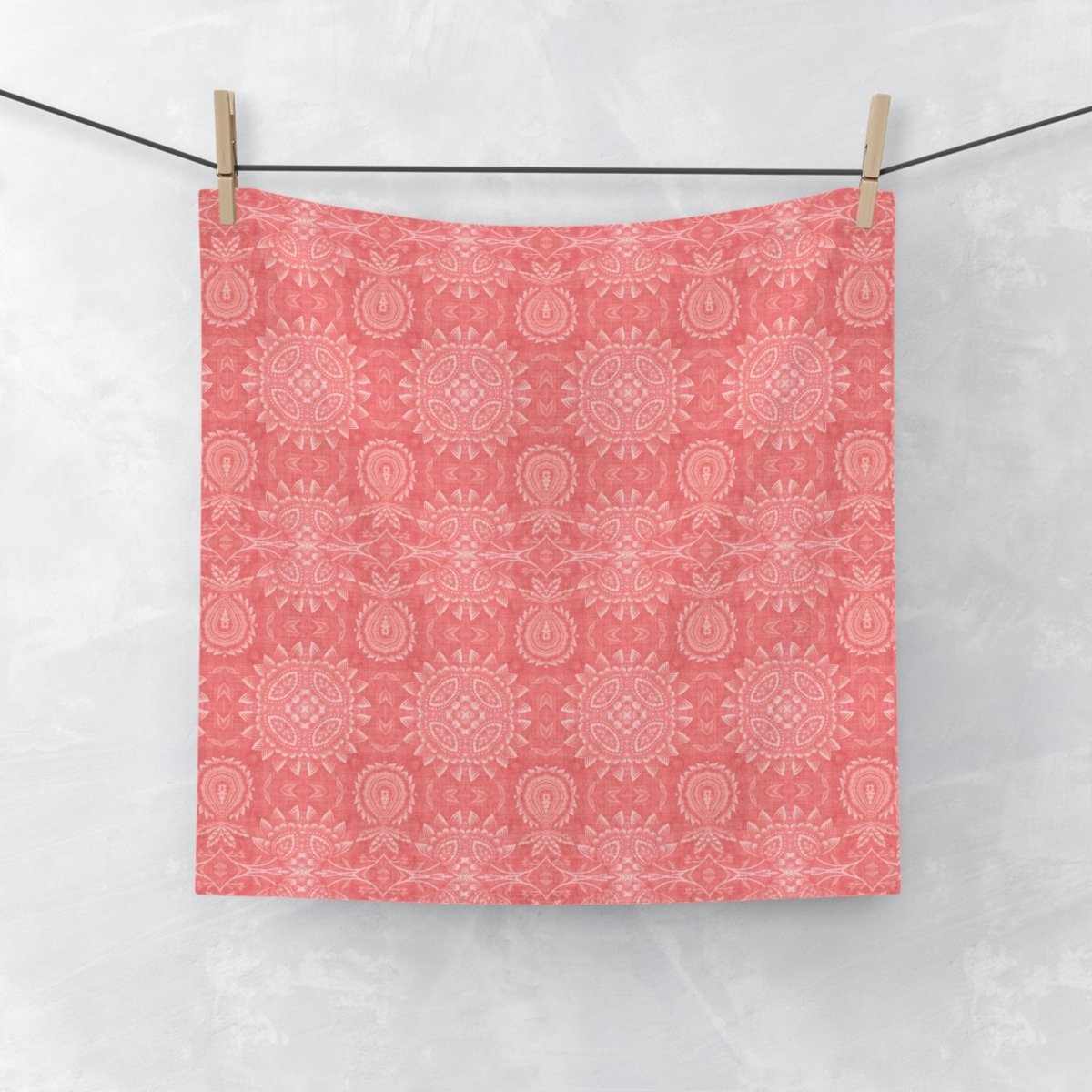Paloma Flowers and Pineapples in Coral Red and White | Face Towel - Face Towel - Piccolo Fiore Prints