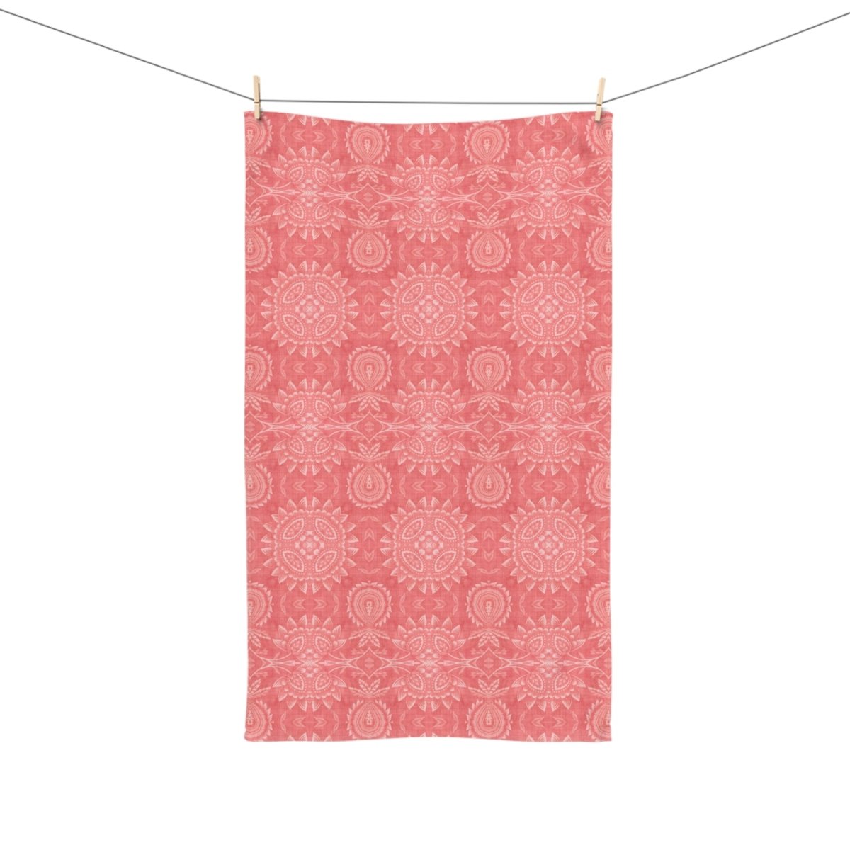 Paloma Flowers and Pineapples in Coral Red and White | Hand Towel - Hand Towel - Piccolo Fiore Prints