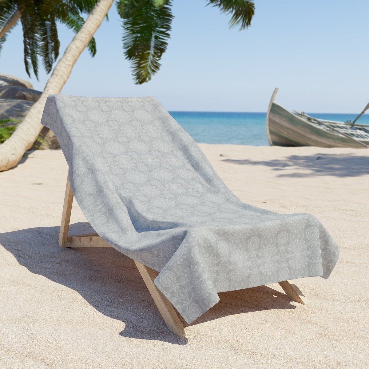 Paloma Flowers and Pineapples in Light Grey and White | Beach Towel - Beach Towel - Piccolo Fiore Prints