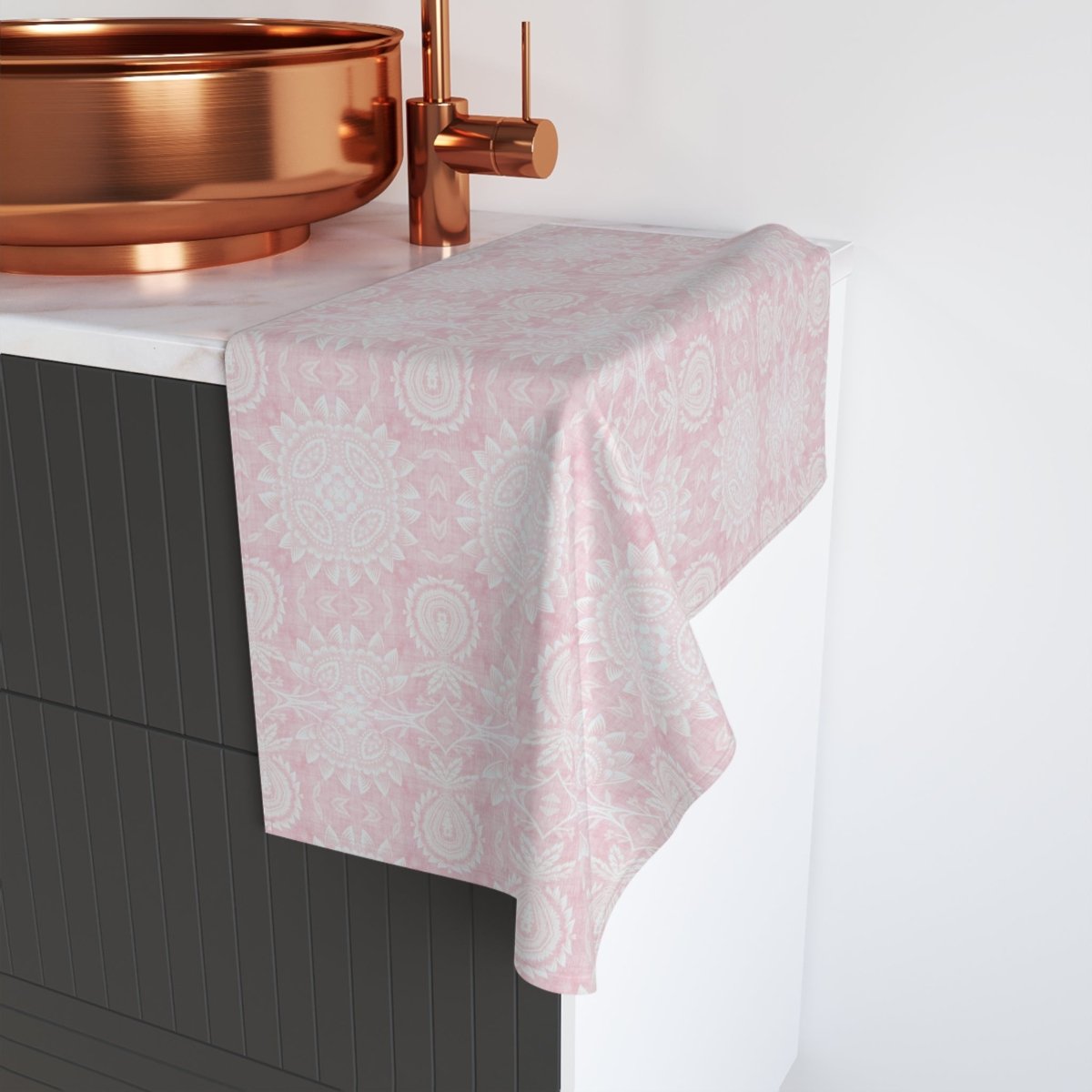 Paloma Flowers and Pineapples in Light Pink and White | Hand Towel - Hand Towel - Piccolo Fiore Prints