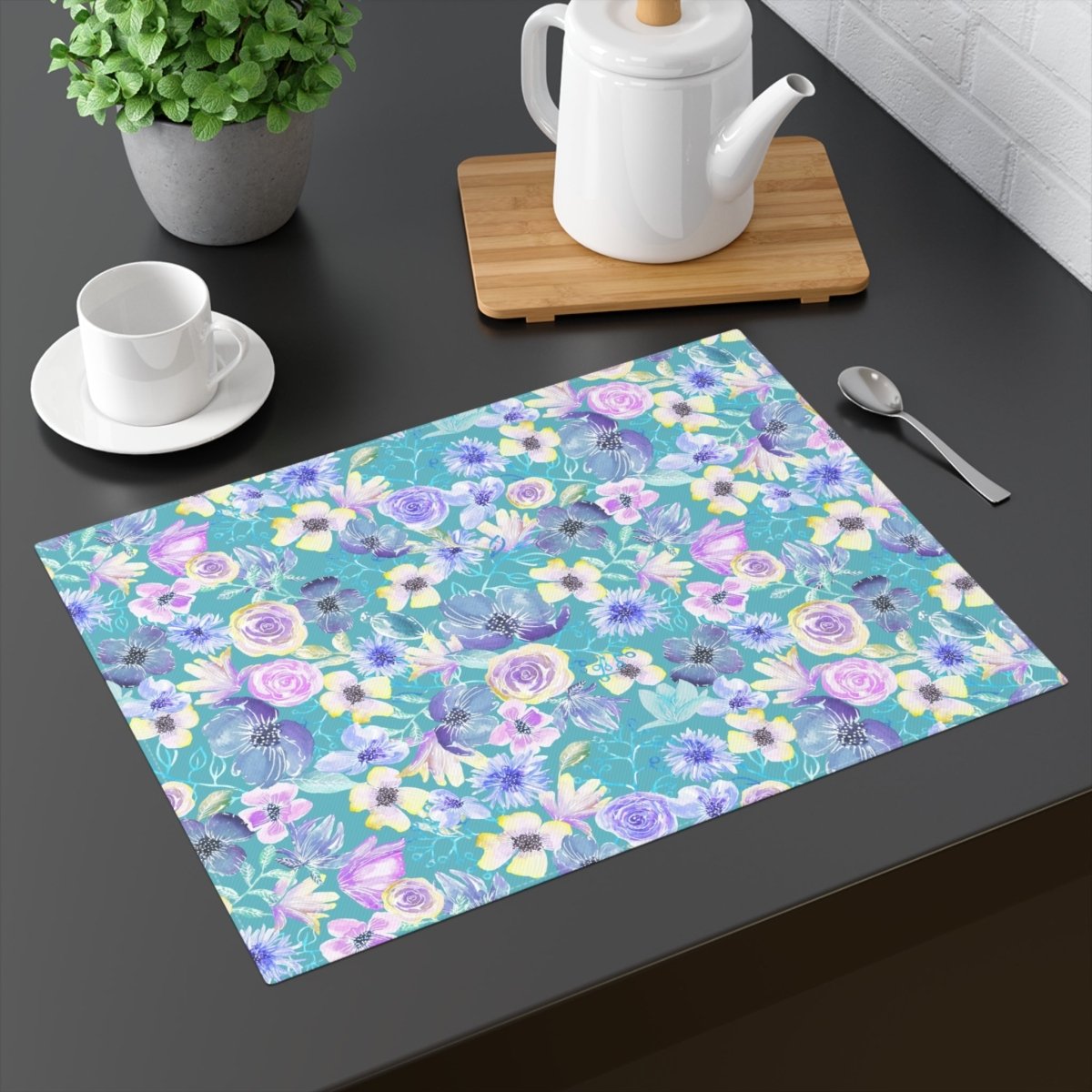Pastel Petals in Turquoise | Placemat - Cotton Twill Placemat - Piccolo Fiore Prints