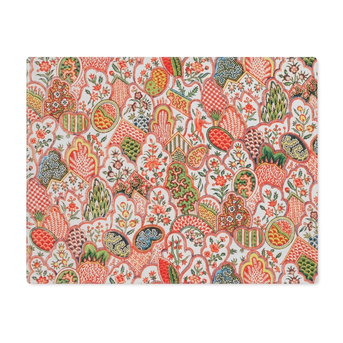 Patchwork Forest in Coral, Green and Blue | Placemat - Cotton Twill Placemat - Piccolo Fiore Prints