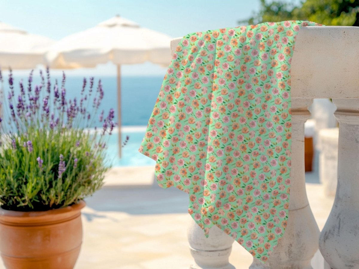 Peach Peony in Lime Green | Beach Towel - Beach Towel - Piccolo Fiore Prints
