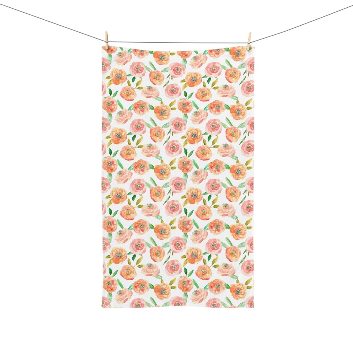Peach Peony in White | Hand Towel - Hand Towel - Piccolo Fiore Prints