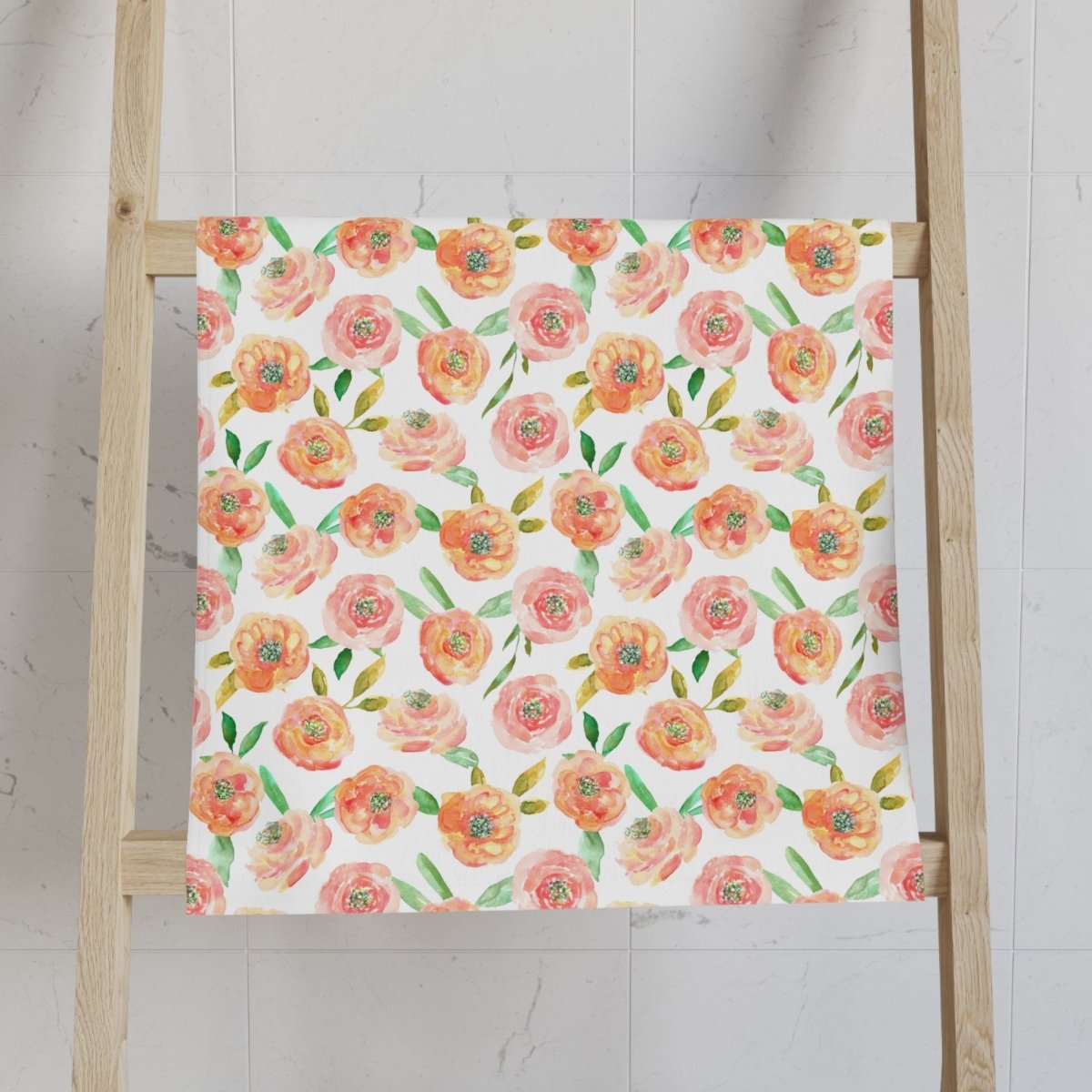 Peach Peony in White | Hand Towel - Hand Towel - Piccolo Fiore Prints