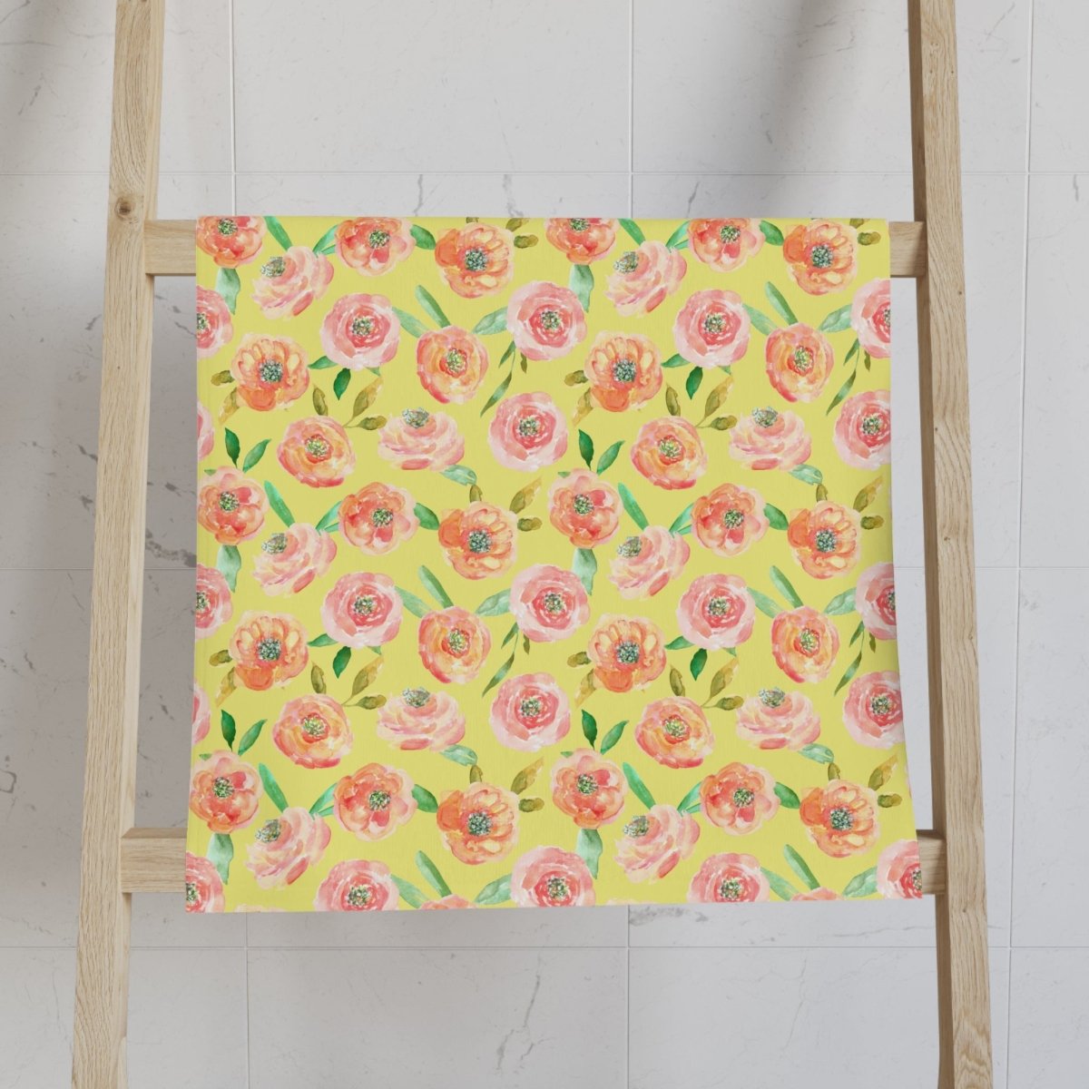 Peach Peony in Yellow | Hand Towel - Hand Towel - Piccolo Fiore Prints