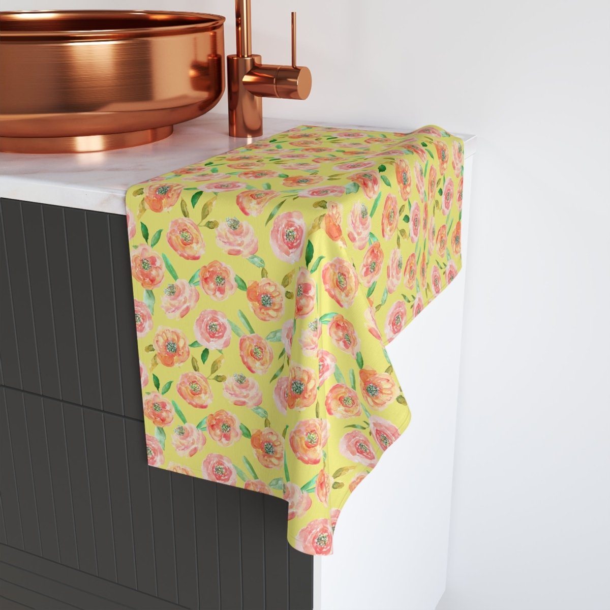 Peach Peony in Yellow | Hand Towel - Hand Towel - Piccolo Fiore Prints