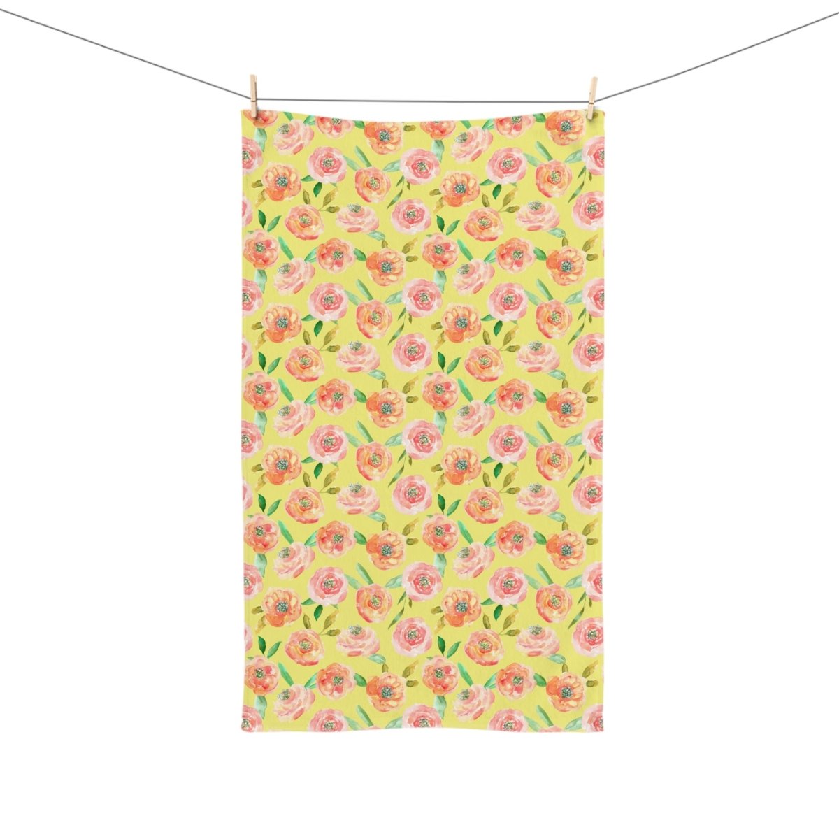 Peach Peony in Yellow | Hand Towel - Hand Towel - Piccolo Fiore Prints
