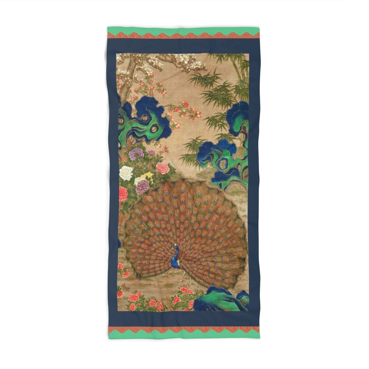 Peacock and Roses | Beach Towel - Beach Towel - Piccolo Fiore Prints