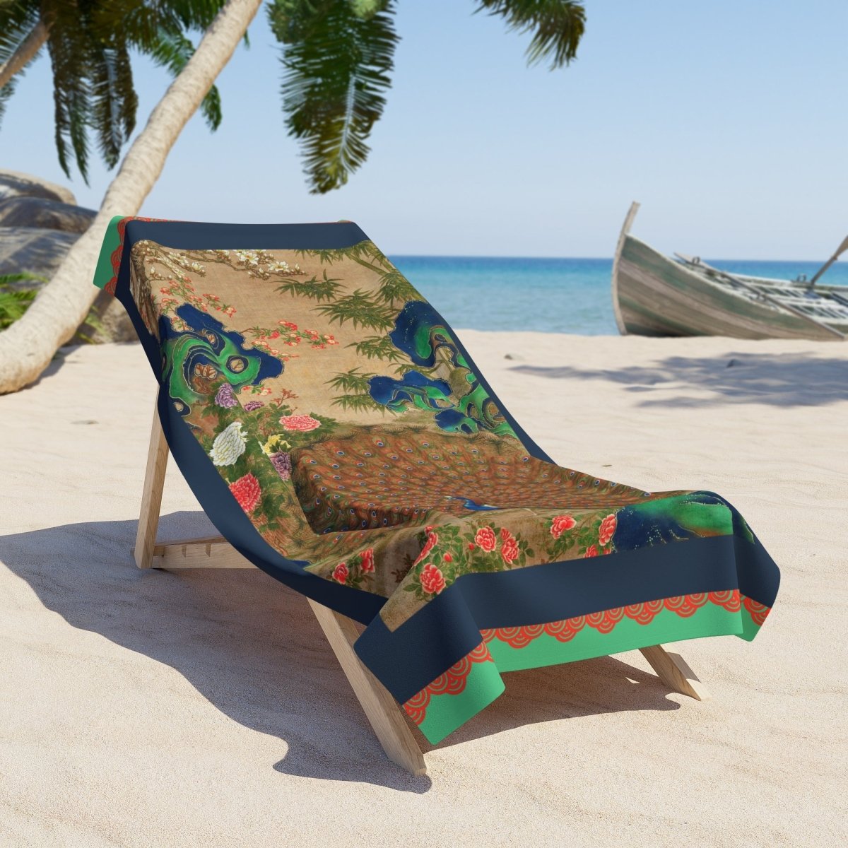 Peacock and Roses | Beach Towel - Beach Towel - Piccolo Fiore Prints