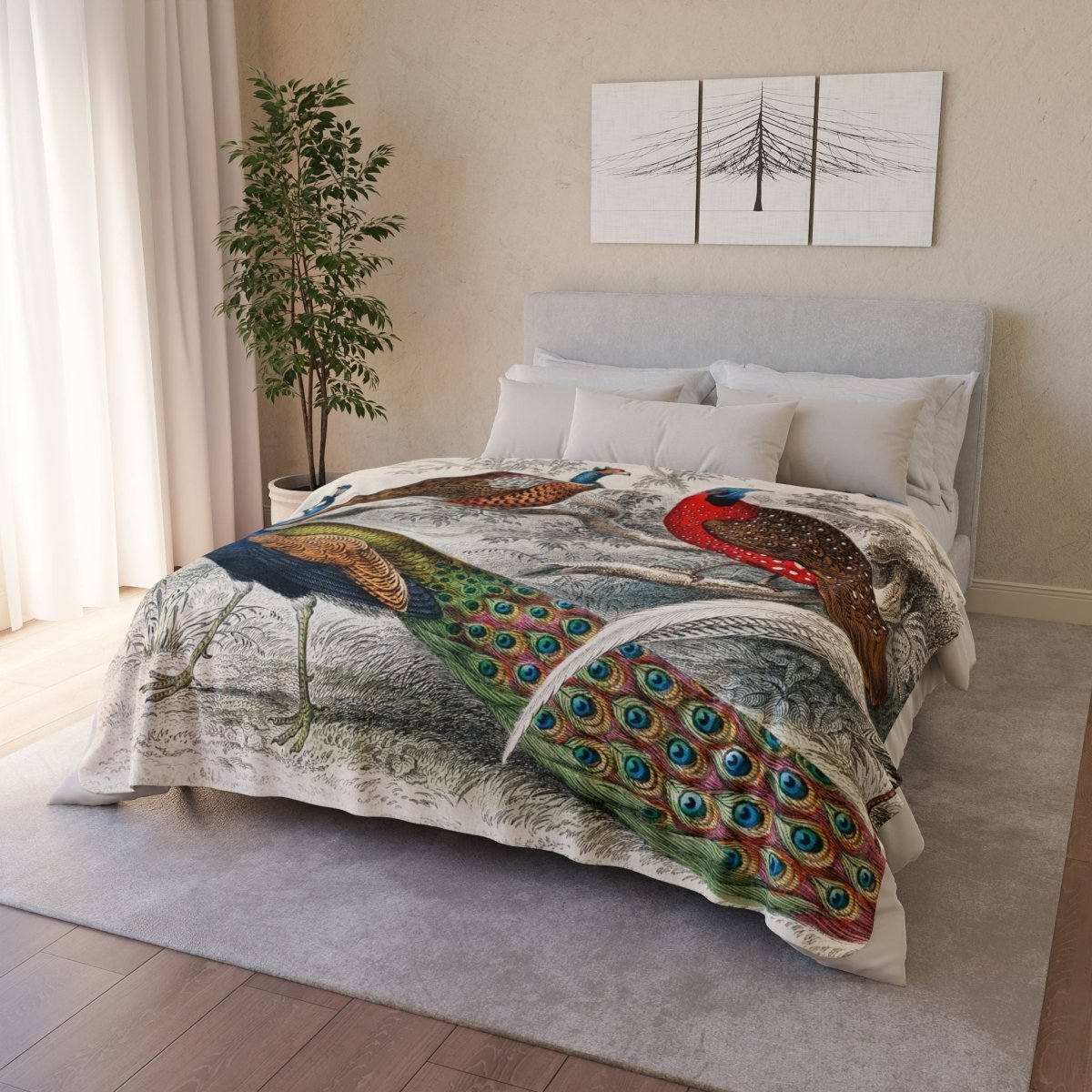 Peacock Parade | Fleece Sherpa Blanket - Sherpa Fleece Blanket - Piccolo Fiore Prints