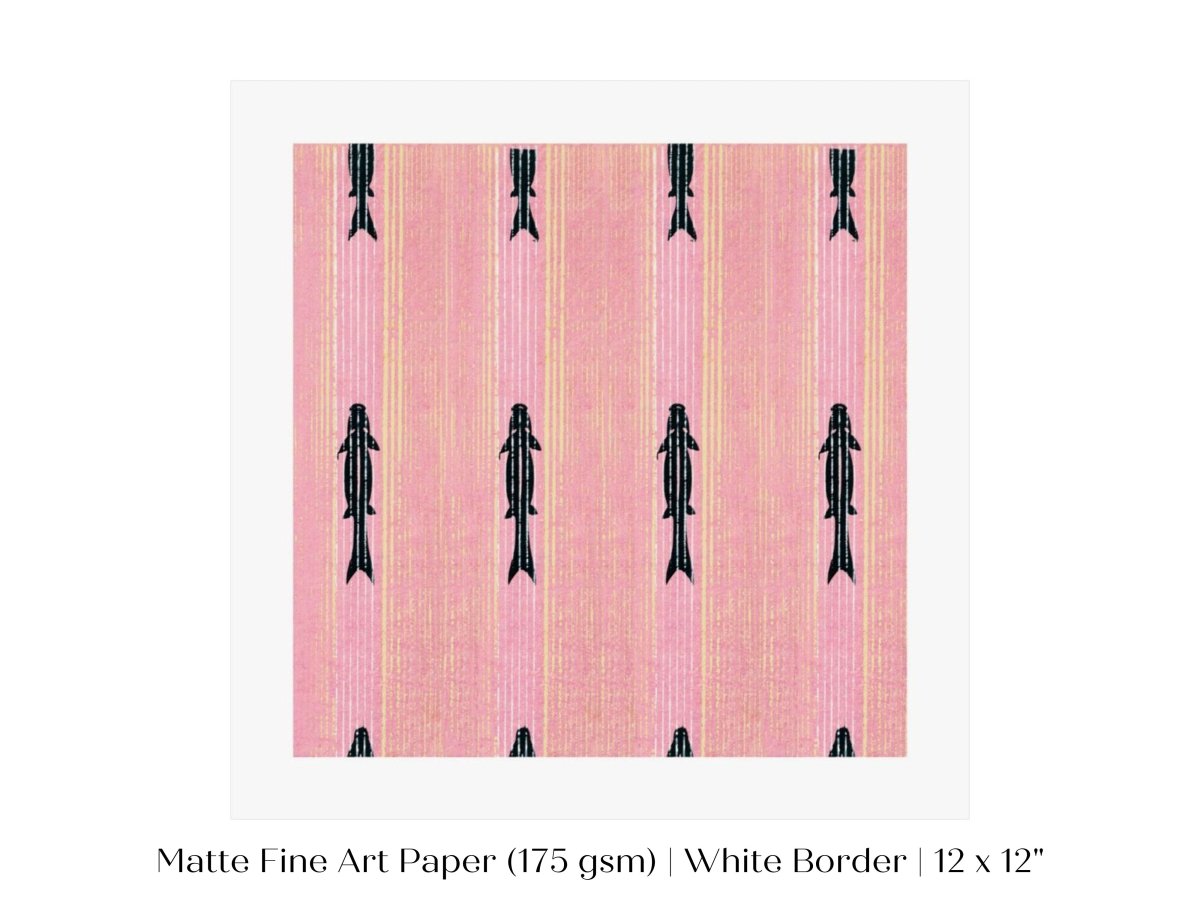 Pink Fish | Vintage Japanese Woodblock | P128 - Single Square Art Prints - Piccolo Fiore Prints