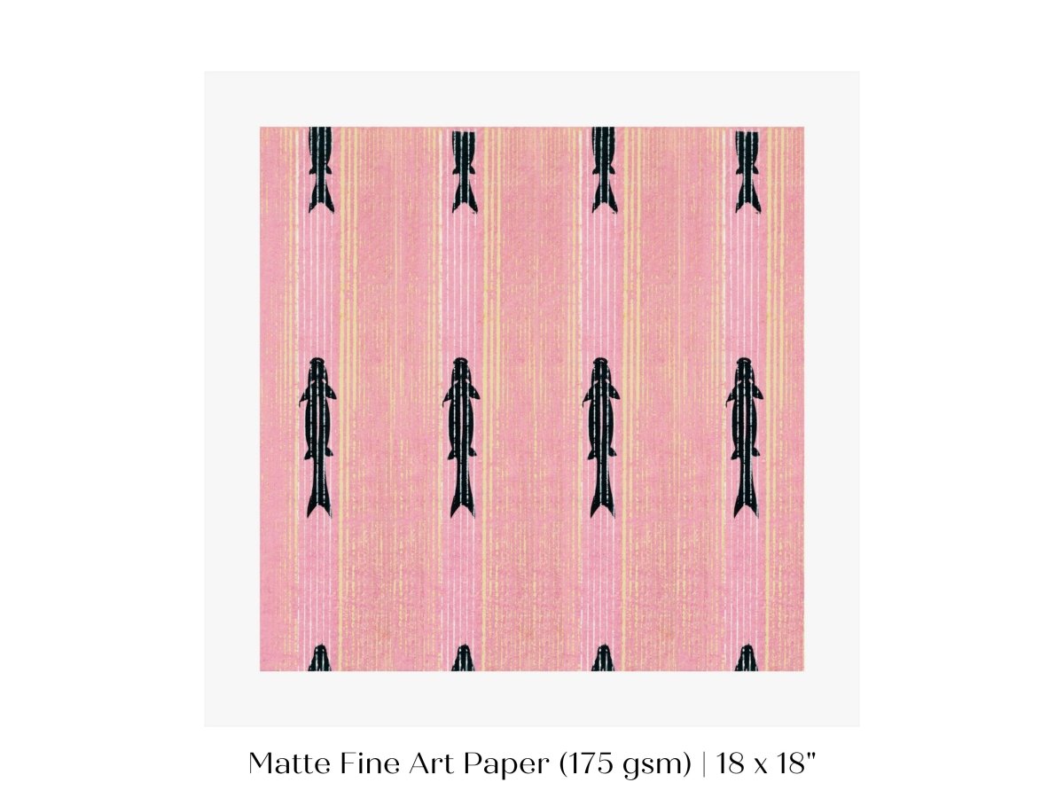 Pink Fish | Vintage Japanese Woodblock | P128 - Single Square Art Prints - Piccolo Fiore Prints