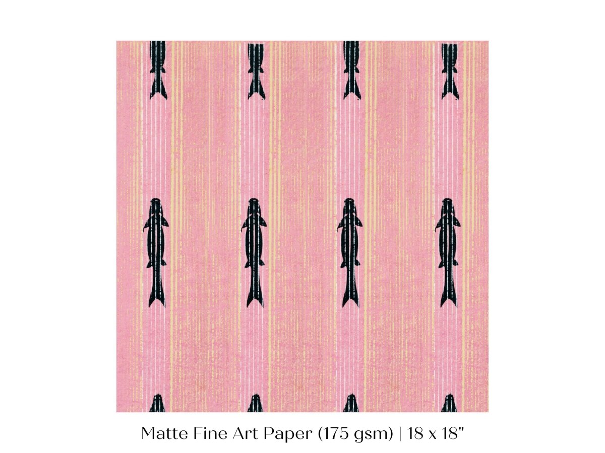 Pink Fish | Vintage Japanese Woodblock | P128 - Single Square Art Prints - Piccolo Fiore Prints