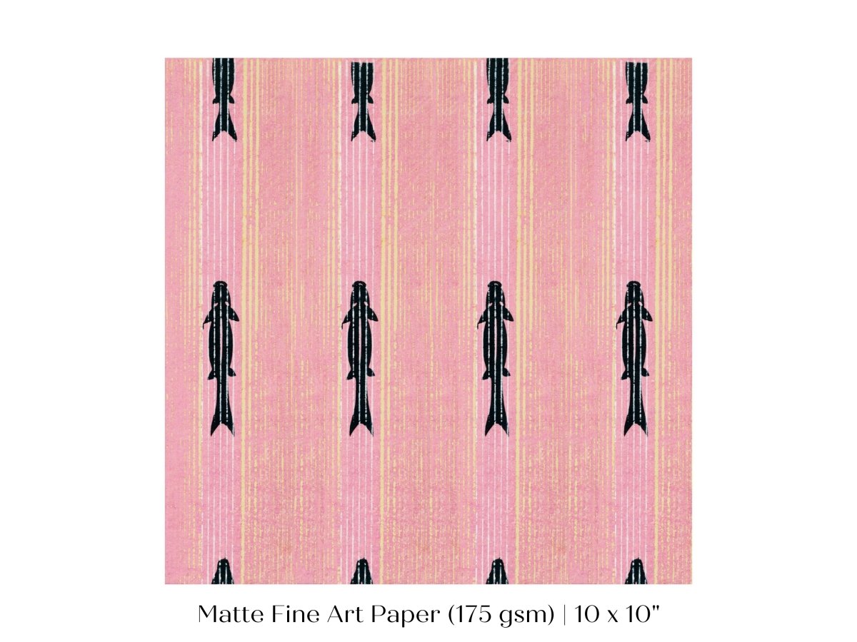 Pink Fish | Vintage Japanese Woodblock | P128 - Single Square Art Prints - Piccolo Fiore Prints