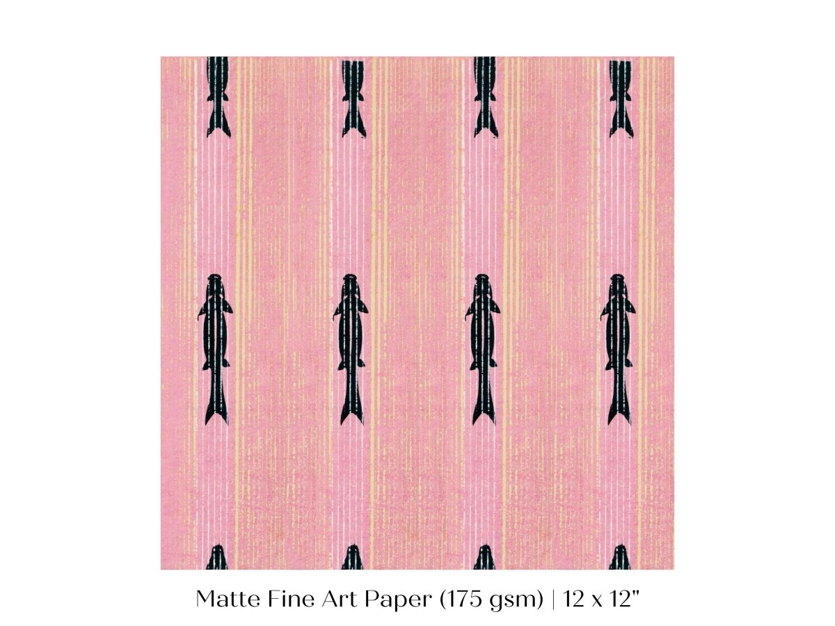 Pink Fish | Vintage Japanese Woodblock | P128 - Single Square Art Prints - Piccolo Fiore Prints