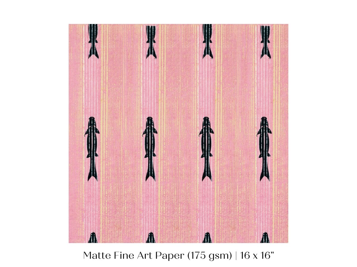 Pink Fish | Vintage Japanese Woodblock | P128 - Single Square Art Prints - Piccolo Fiore Prints