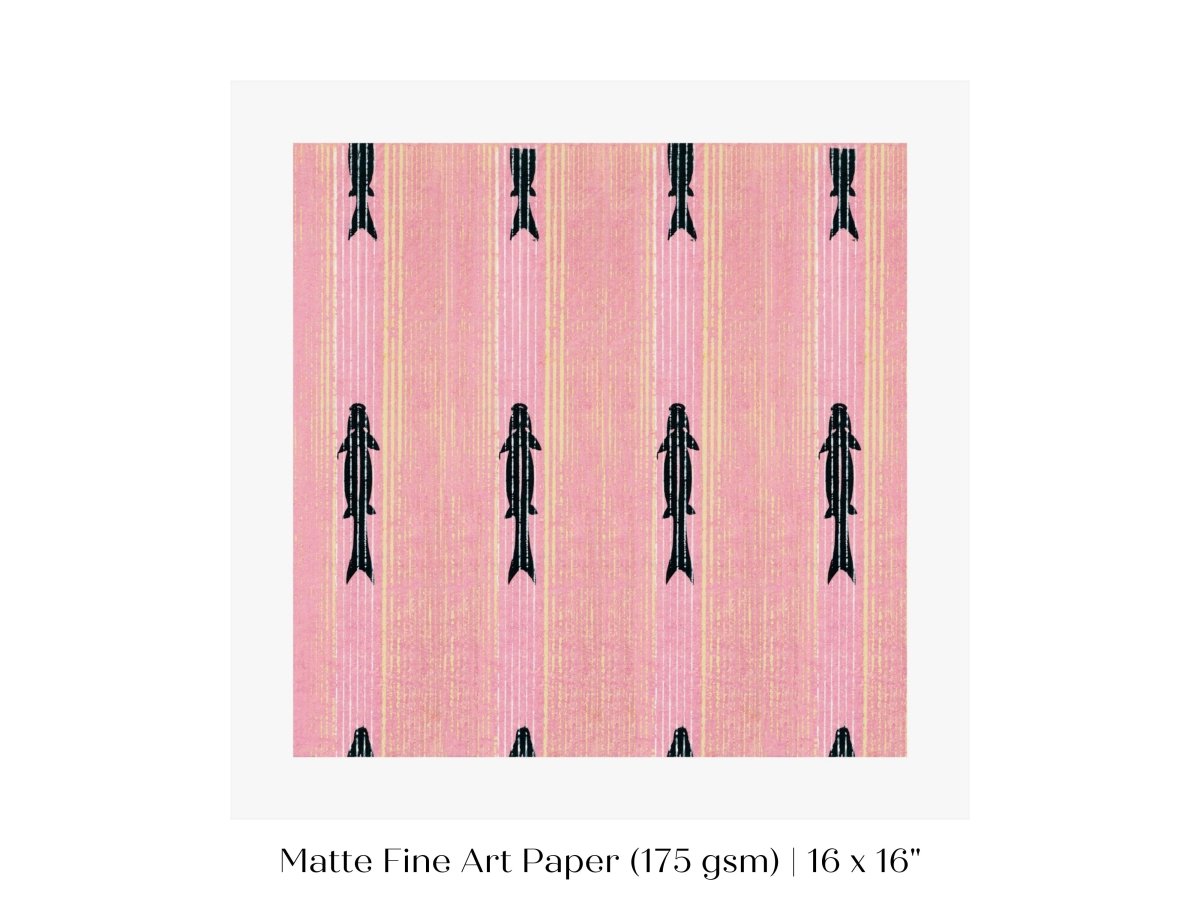 Pink Fish | Vintage Japanese Woodblock | P128 - Single Square Art Prints - Piccolo Fiore Prints
