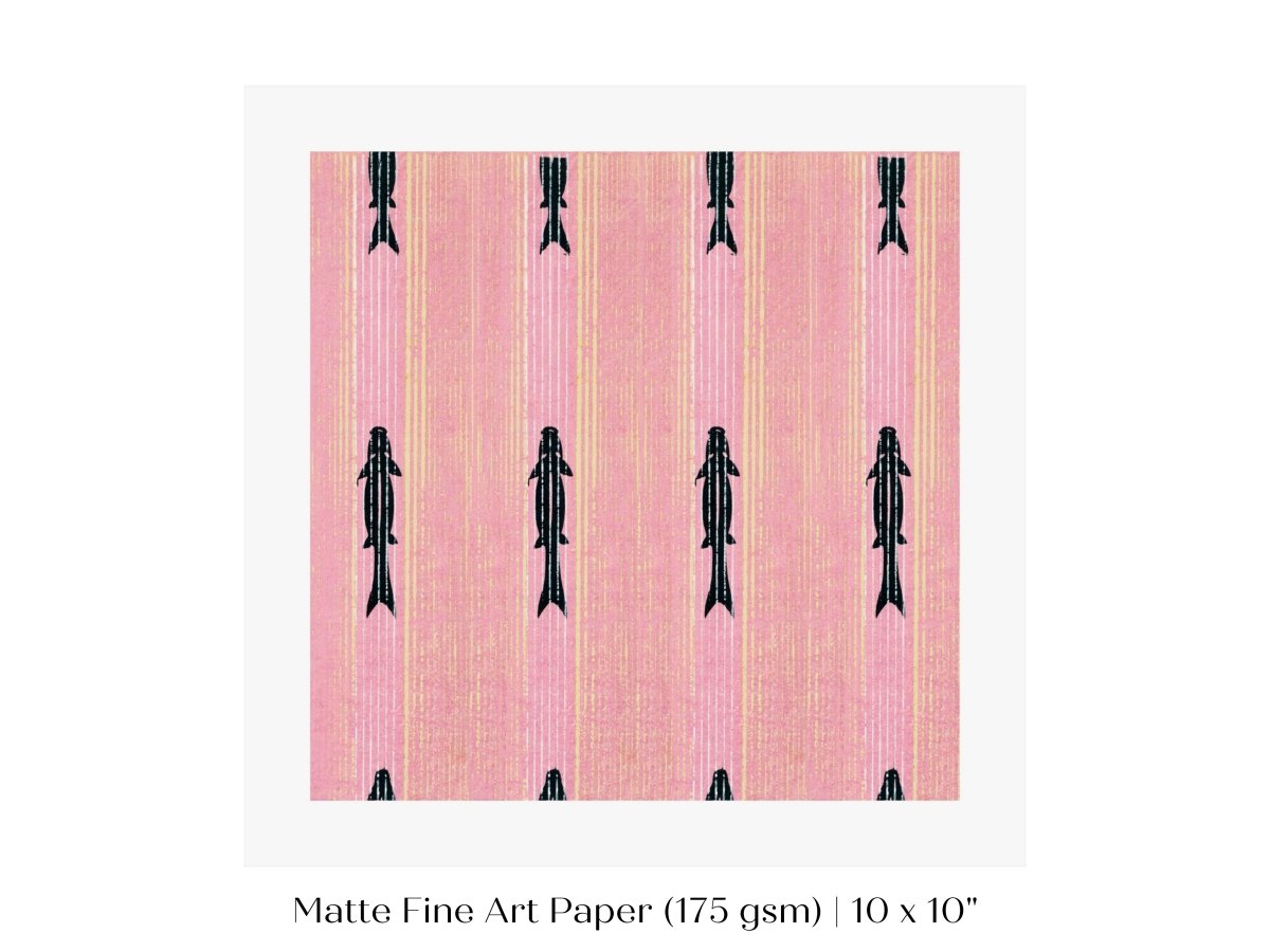 Pink Fish | Vintage Japanese Woodblock | P128 - Single Square Art Prints - Piccolo Fiore Prints