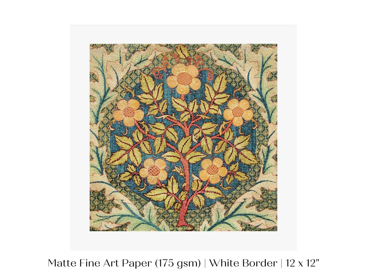 Rose Wreath | Textile Art Print | William Morris | P326 - Single Square Art Prints - Piccolo Fiore Prints