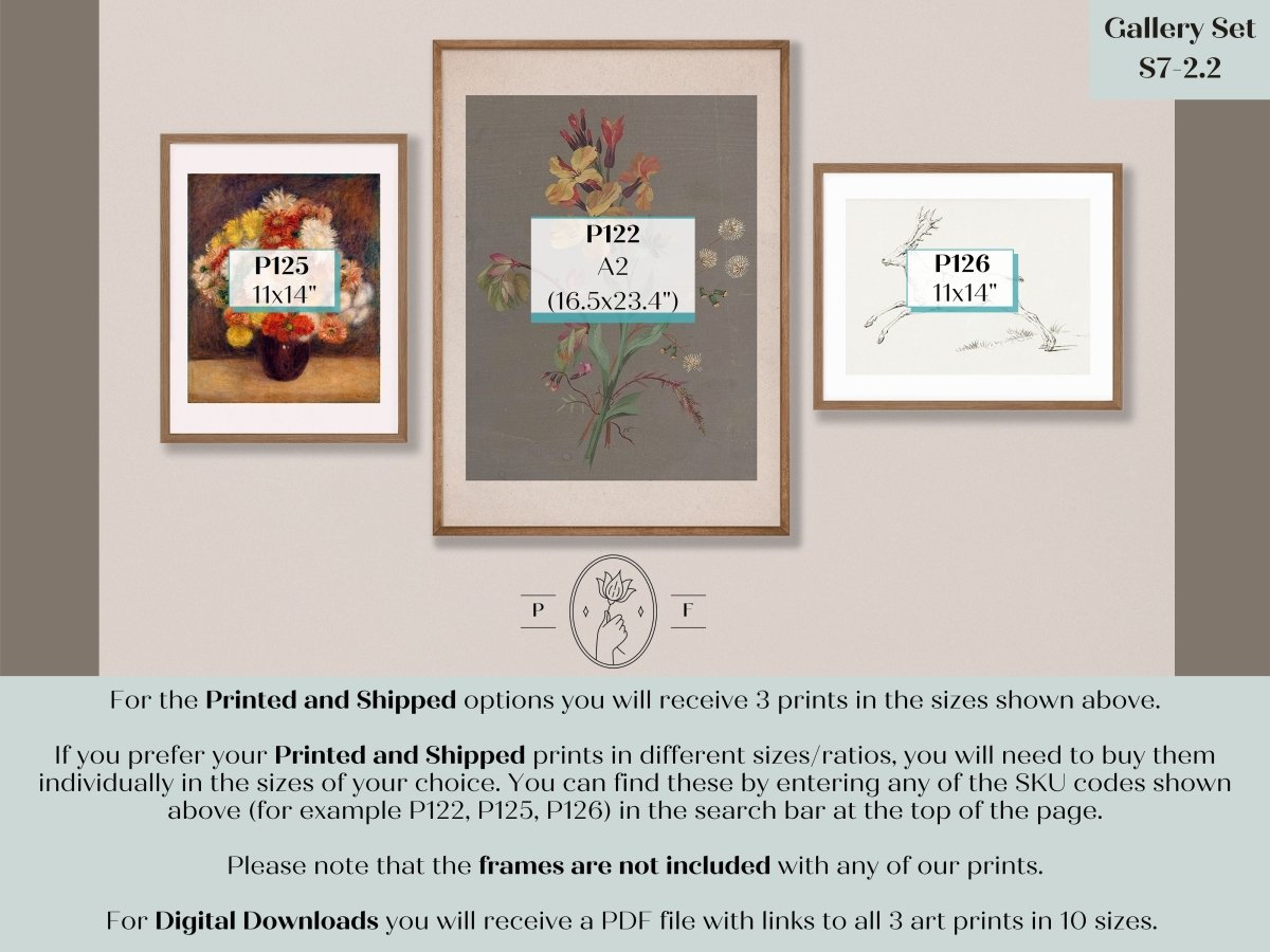 Rustic Flowers and Deer | Gallery Wall Set | 3 Prints | S7 - 2.2 - Gallery Wall Set - Piccolo Fiore Prints