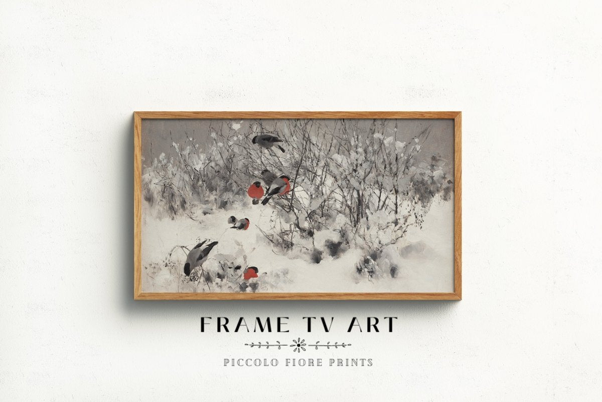 Samsung Frame TV Art | Bullfinches in the Snow | TV13 - Frame TV Art - Piccolo Fiore Prints