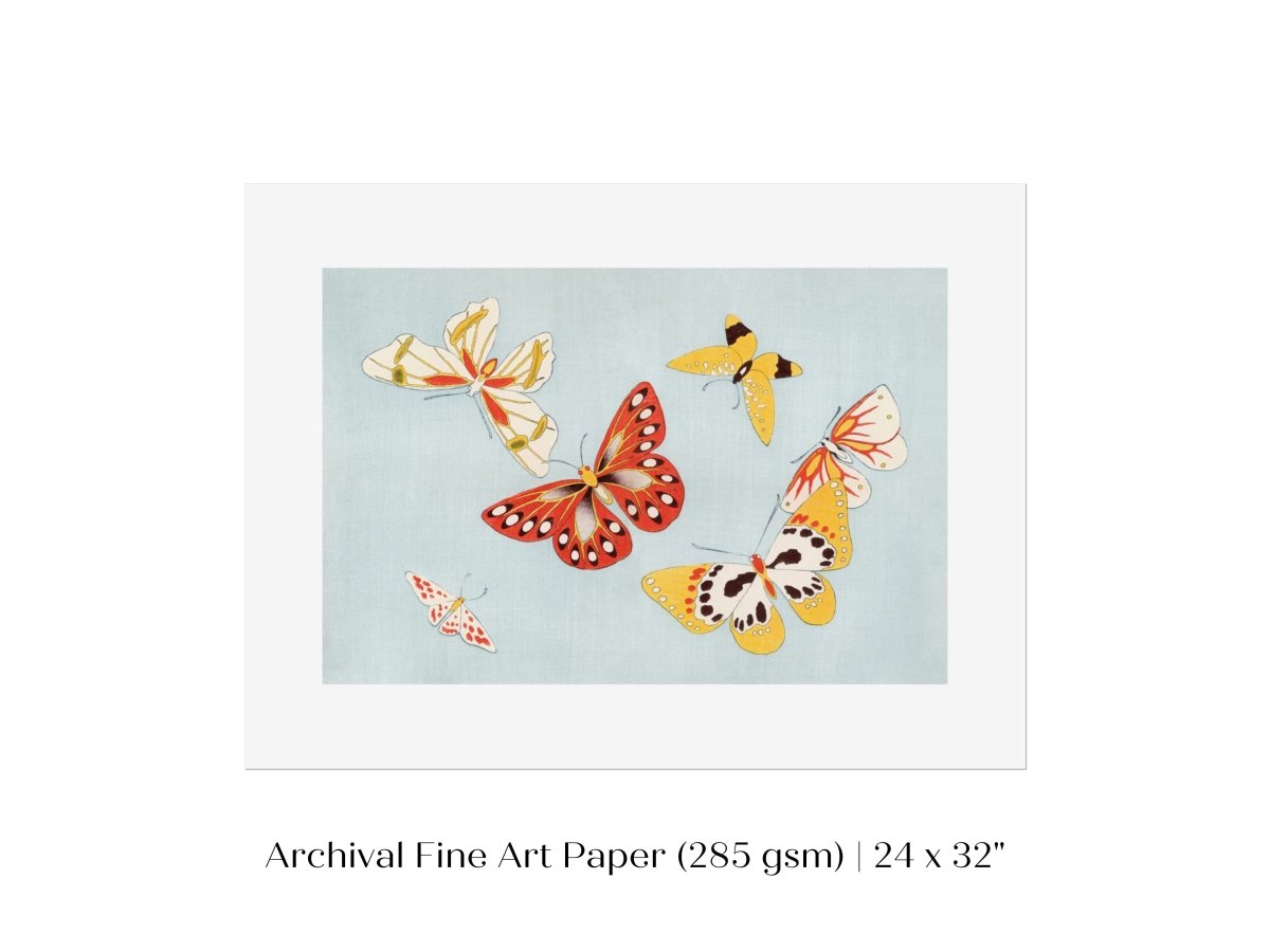 Six Yellow & Red Butterflies | Vintage Japanese Art | P256 - Single Art Prints - Piccolo Fiore Prints
