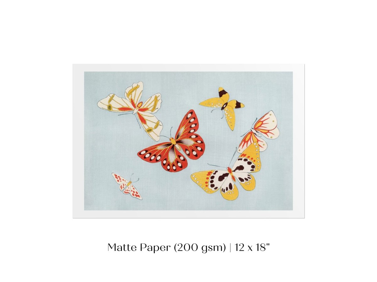 Six Yellow & Red Butterflies | Vintage Japanese Art | P256 - Single Art Prints - Piccolo Fiore Prints