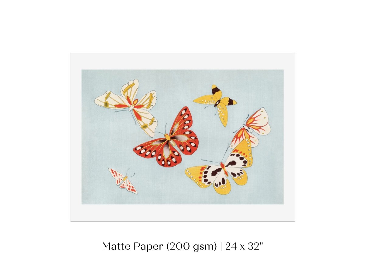 Six Yellow & Red Butterflies | Vintage Japanese Art | P256 - Single Art Prints - Piccolo Fiore Prints