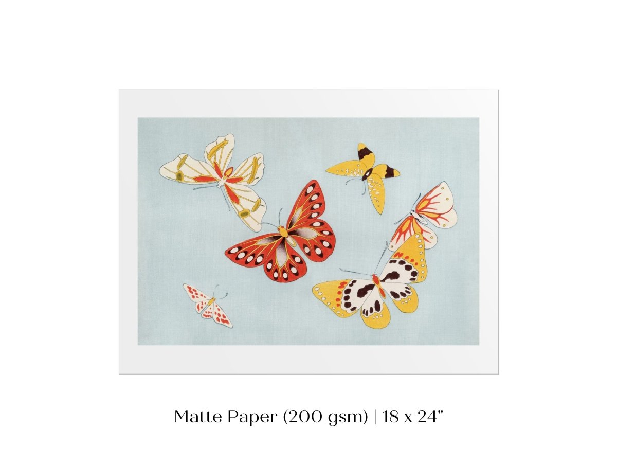 Six Yellow & Red Butterflies | Vintage Japanese Art | P256 - Single Art Prints - Piccolo Fiore Prints