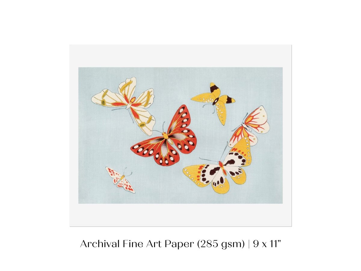Six Yellow & Red Butterflies | Vintage Japanese Art | P256 - Single Art Prints - Piccolo Fiore Prints