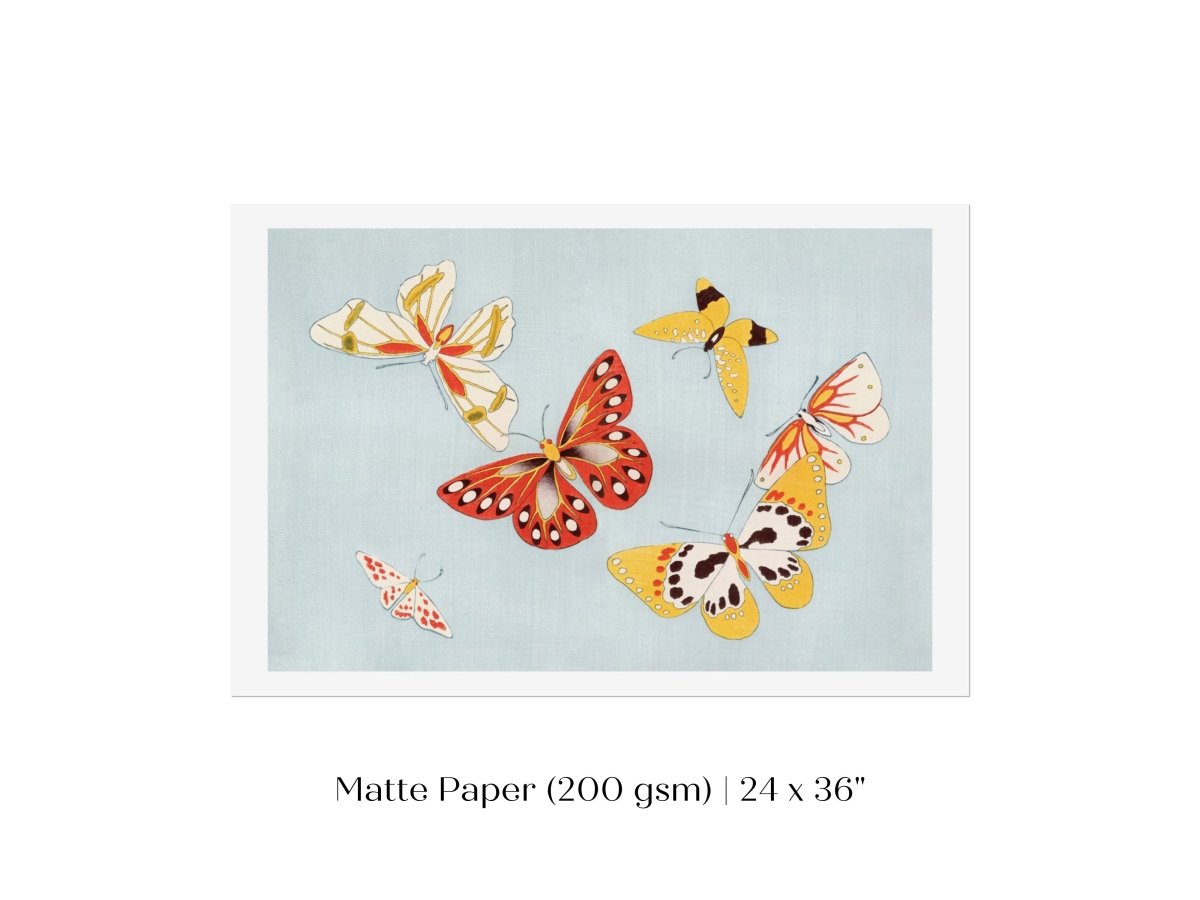 Six Yellow & Red Butterflies | Vintage Japanese Art | P256 - Single Art Prints - Piccolo Fiore Prints