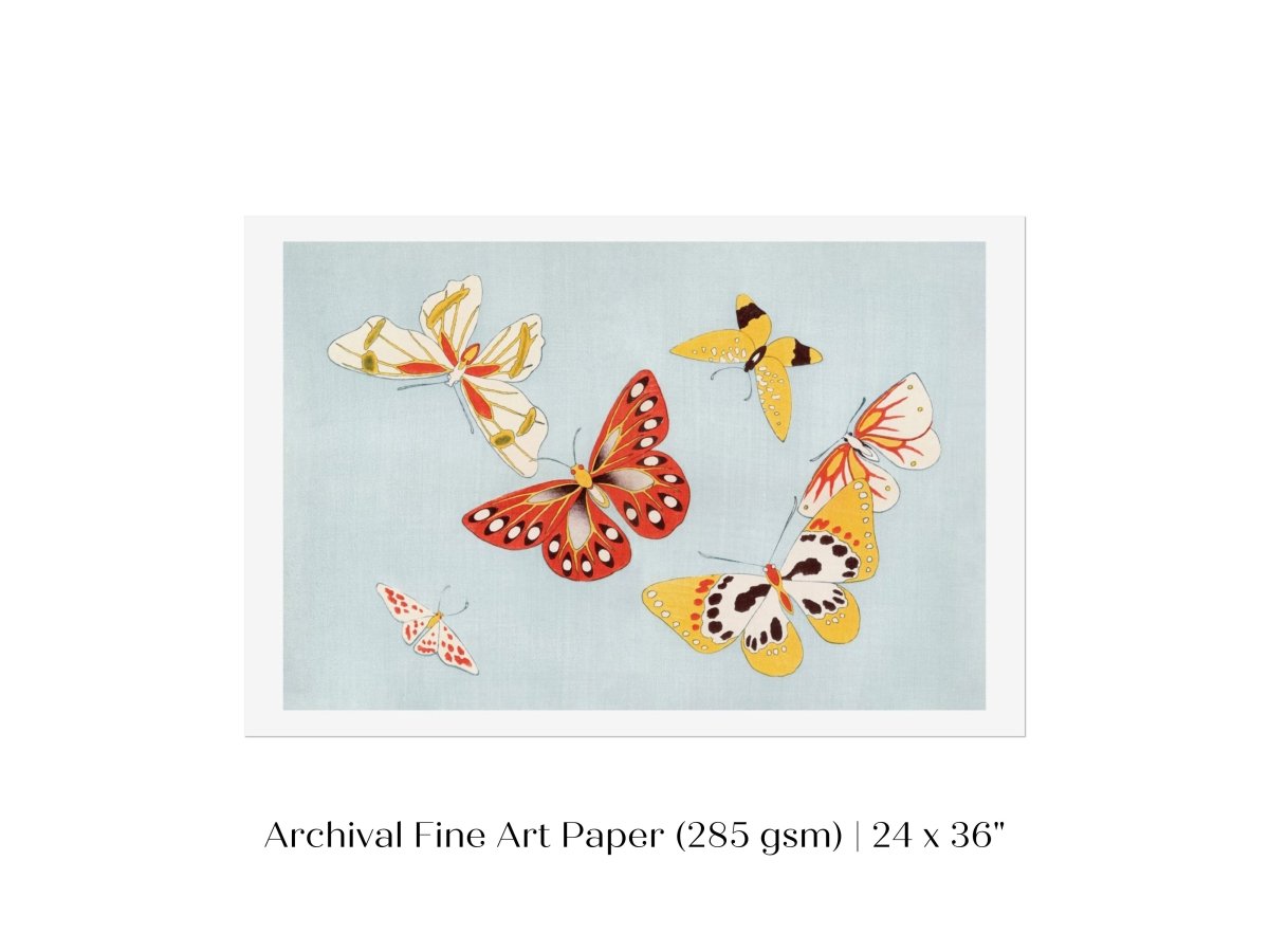 Six Yellow & Red Butterflies | Vintage Japanese Art | P256 - Single Art Prints - Piccolo Fiore Prints