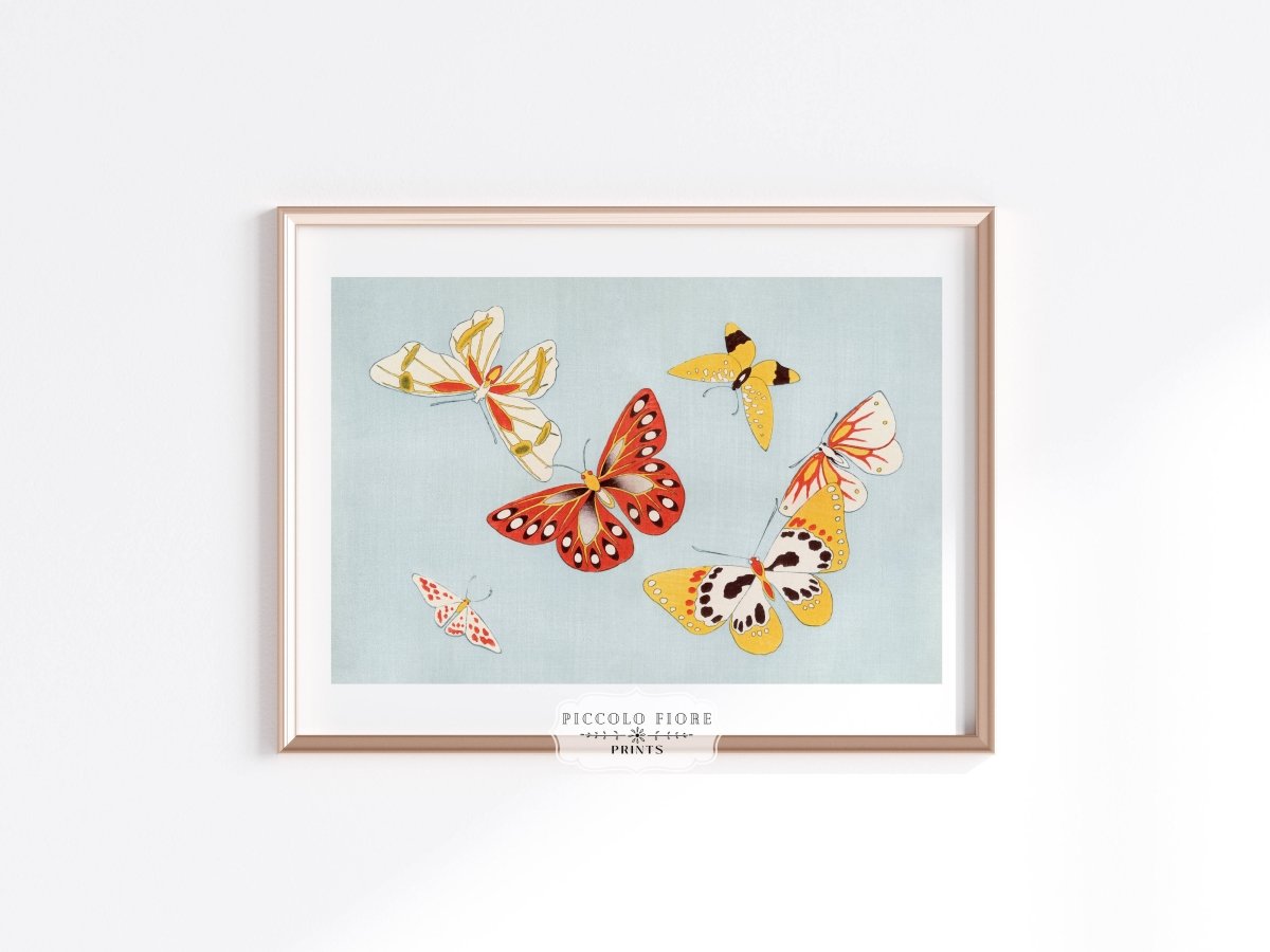 Six Yellow & Red Butterflies | Vintage Japanese Art | P256 - Single Art Prints - Piccolo Fiore Prints