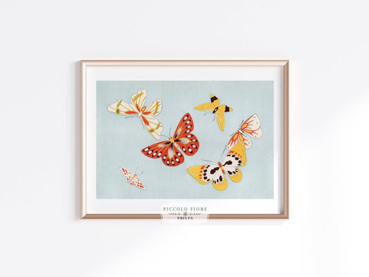 Six Yellow & Red Butterflies | Vintage Japanese Art | P256 - Single Art Prints - Piccolo Fiore Prints