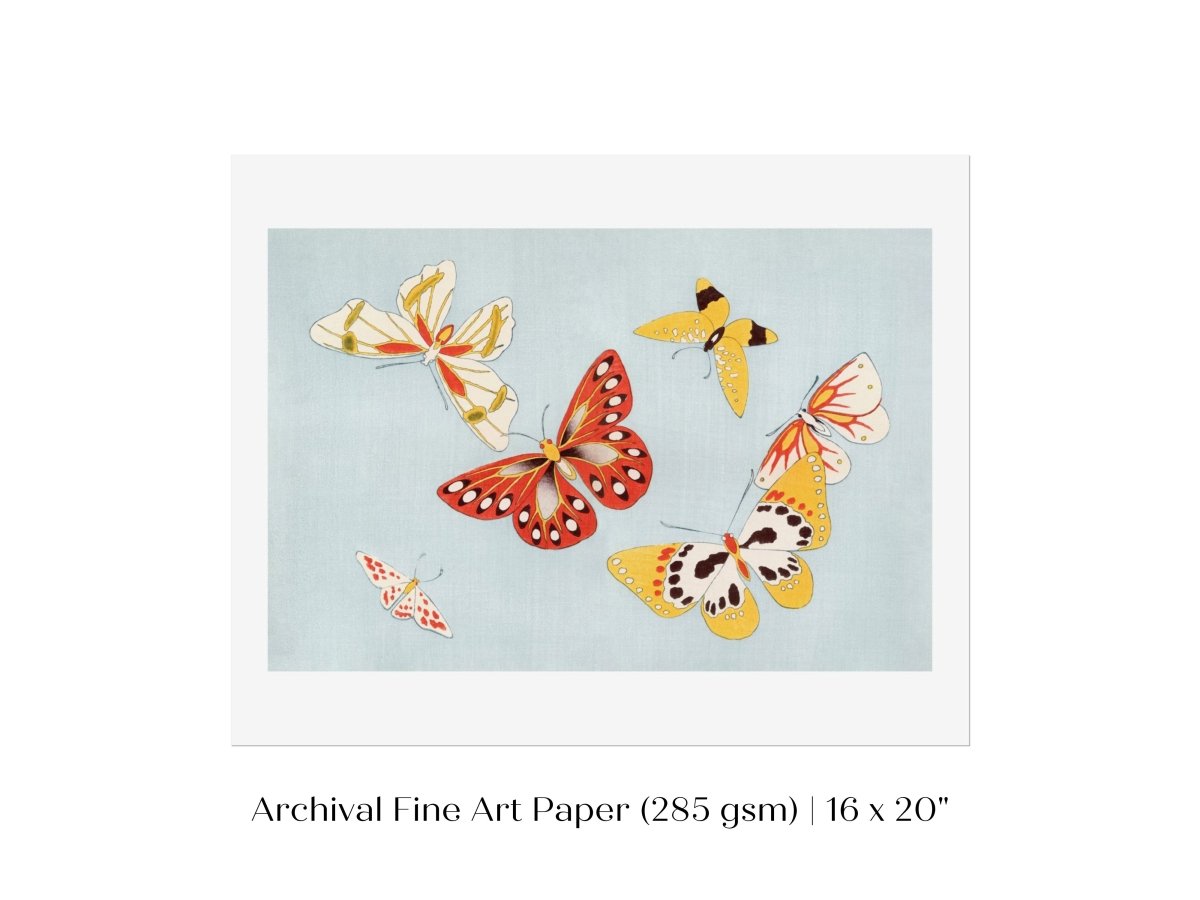 Six Yellow & Red Butterflies | Vintage Japanese Art | P256 - Single Art Prints - Piccolo Fiore Prints