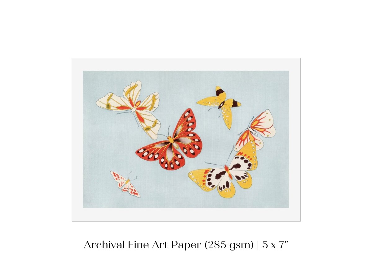 Six Yellow & Red Butterflies | Vintage Japanese Art | P256 - Single Art Prints - Piccolo Fiore Prints